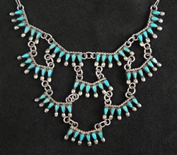 ZUNI PETIT POINT WATERFALL TURQUOISE NECKLACE
