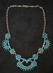 LOVELY PETIT POINT TURQUOISE ZUNI NECKLACE