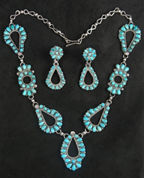 PETIT POINT TURQUOISE ZUNI COLLAR AND EARRINGS