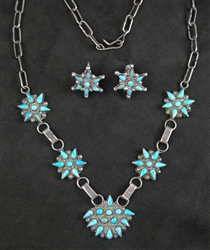 ZUNI PETIT POINT TURQUOISE NECKLACE AND EARRINGS