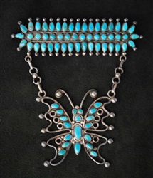 UNIQUE PETIT POINT TURQUOISE ZUNI BUTTERFLY PIN