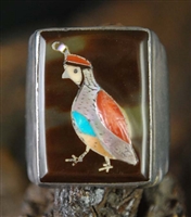 RARE ELLIOT QUALO INLAID QUAIL RING