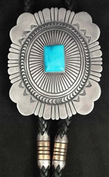 TOMMY SINGER SILVER & TURQUOISE BOLO TIE