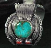 LARGE MEN'S BISBEE TURQUOISE CUFF WATCH BRACELET