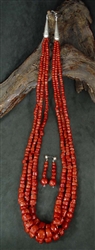 LARGE KEWA RED MEDITERRANEAN CORAL NECKLACE & EARRINGS