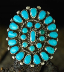 1950's BLUE GEM TURQUOISE ZUNI CLUSTER RING