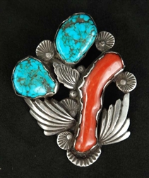 LOVELY DAN SIMPLICIO CORAL AND TURQUOISE PIN/PENDANT