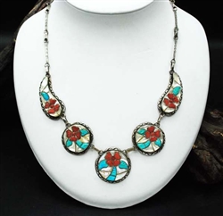 Lovely Zuni Nicholas & Teresa Leekela Flower Necklace