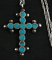 FRANK DISHTA TURQUOISE AND SILVER CROSS