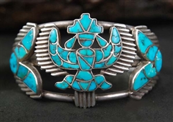 LEEKYA FAMILY TURQUOISE INLAID KNIFEWING BRACELET