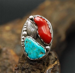 LARGE MIKE SIMPLICIO CORAL & TURQUOISE RING