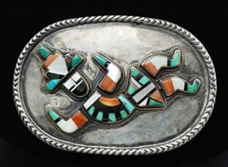 VINTAGE ZUNI RAINBOWMAN BELT BUCKLE