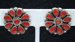 LOVELY ZUNI CORAL CLUSTER EARRINGS