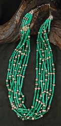 AUDIE YAZZIE 8 STRAND MALACHITE BEAD NECKLACE