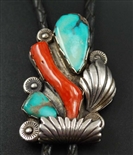 DAN SIMPLICIO BISBEE TURQUOISE & CORAL BOLO TIE