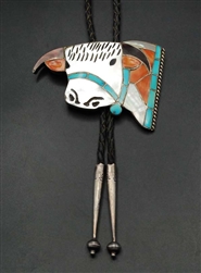 HELEN AND LINCOLN ZUNIE STEER BOLO TIE