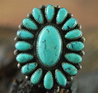 NATURAL KINGMAN TURQUOISE ZUNI CLUSTER RING<SPAN style="COLOR: #ff0000; FONT-WEIGHT: bold">*SOLD*</SPAN></SPAN>