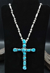 Vintage Sleeping Beauty Turquoise Cross with Silver Beads
