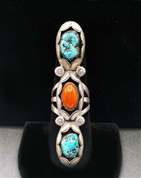 VINTAGE TURQUOISE & CORAL SHADOW BOX RING