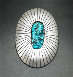 Thomas Nez Shadow Box Morenci Turquoise Pendant