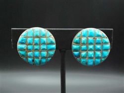 VINTAGE ZUNI COBBLE STONE TURQUOISE EARRINGS