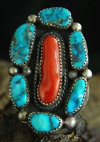 ORVILLE TSINNIE MORENCI TURQUOISE & CORAL RING