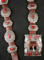 CLASSIC NAVAJO CONCHO BELT WITH CORAL