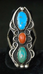 LOVELY NAVAJO CORAL & TURQUOISE RING
