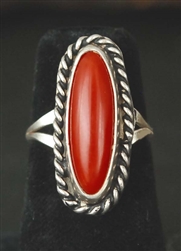 LOVELY SILVER TWIST WIRE NAVAJO CORAL RING