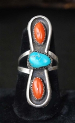 LOVELY NAVAJO CORAL & TURQUOISE RING