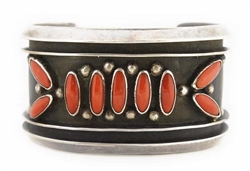 NAVAJO R. LONG CORAL CUFF BRACELET