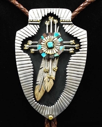 Ornate Gold & Silver Tom Wheeler Cross Bolo and Tips