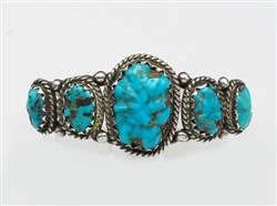Beautiful Carved Blue Diamond Turquoise Bracelet