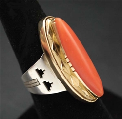 PRETTY LEO YAZZIE GOLD & SILVER CORAL RING