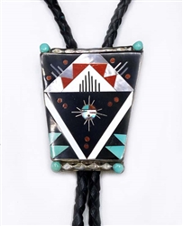 Beautiful Larry Lonjose Zuni Inlaid Bolo Tie