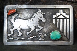 HAPPY HORSE ALLEN POOYOUMA HOPI BELT BUCKLE