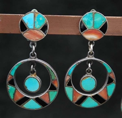 VINTAGE ZUNI CHANNEL INLAY EARRINGS