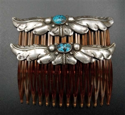 PRETTY HOPI LEWIS LOMAY TURQUOISE  HAIR COMBS