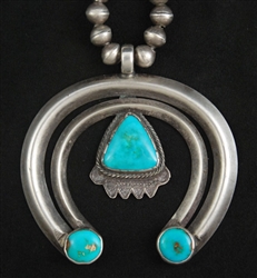 EARLY NAVAJO NAJA WITH BLUE GEM TURQUOISE