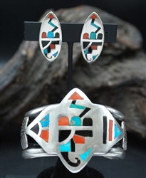 VINTAGE ZUNI INLAID CUFF & MATCHING EARRINGS