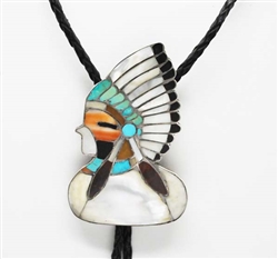 Beautiful Vintage Zuni Chief Head Bolo Tie