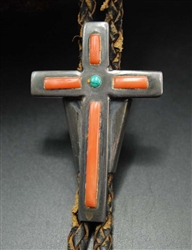 EARLY VINTAGE CORAL CROSS BOLO TIE