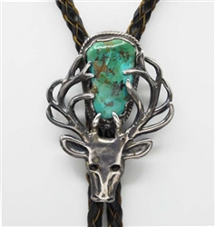Vintage Silver Deer and Turquoise Bolo Tie