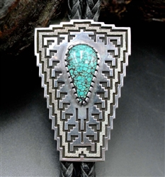 Pretty Alvin Tso Silver & Turquoise Overlay Bolo