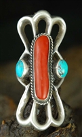 LOVELY CORAL AND TURQUOISE SAND CAST RING