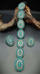 Gorgeous Zuni Petit Point Concho Belt, Pin and Bracelet Set