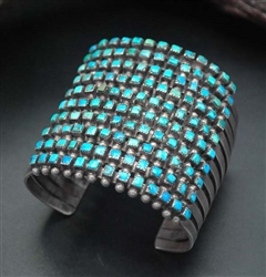 RARE 10 ROW ZUNI SQUARE TURQUOISE BRACELET