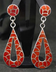 LYNELLE JOHNSON ZUNI CHANNEL INLAY CORAL EARRINGS