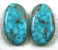 NATURAL MORENCI TURQUOISE CABOCHON WATER WEB MATCHED PAIR