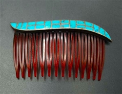 Vintage Zuni Channel Inlay Turquoise Hair Comb